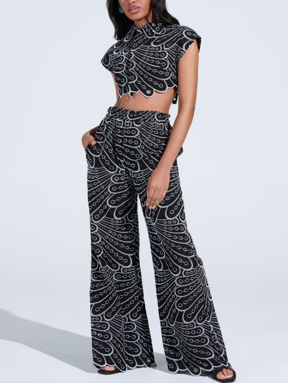 AKIRA Black & White Graphic Wide-Leg Pants